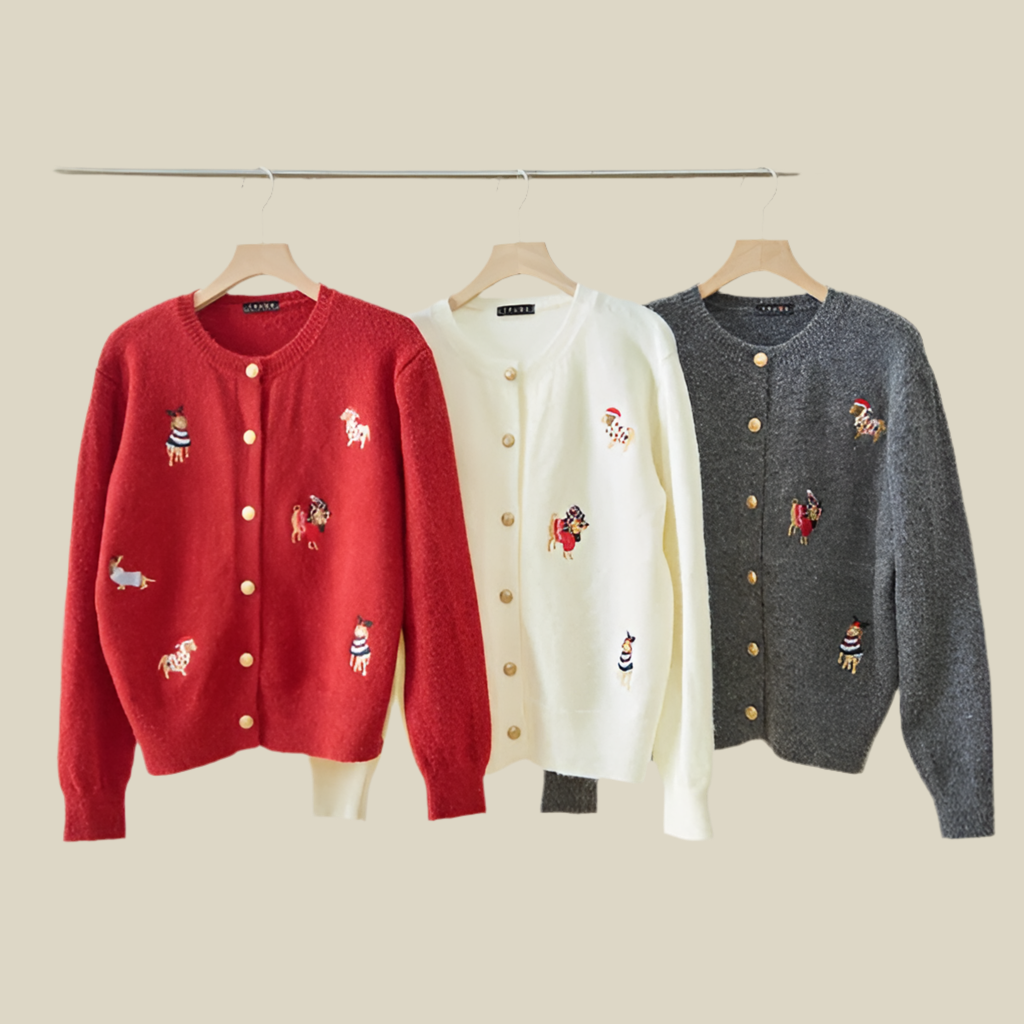 ドッグモチーフ刺繍カーディガン