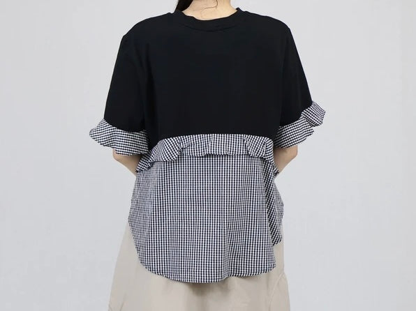 フリルブラウス チェックドッキングTシャツ