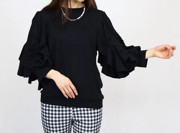 袖フリル デザイン カットソー 2カラー