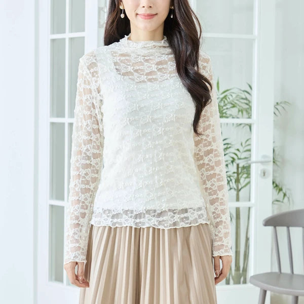 レースハイネックシアートップス