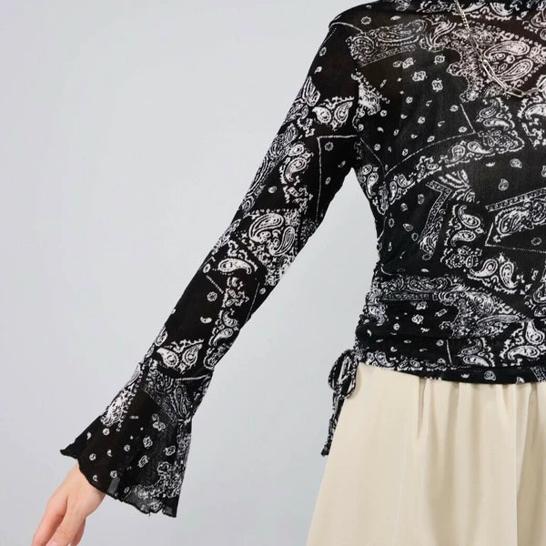 ベルスリーブ プリント デザイン プルオーバー