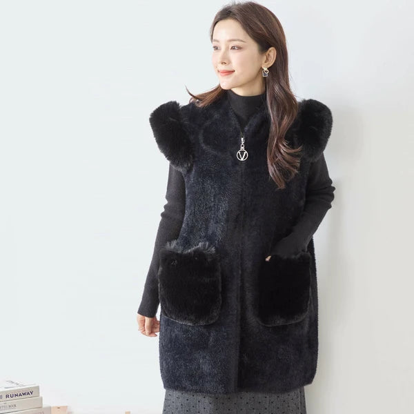 フェイクファーロングベスト