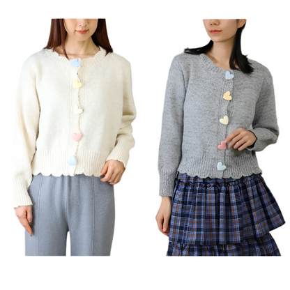 カラフルハートボタン　ニット　カーディガン　