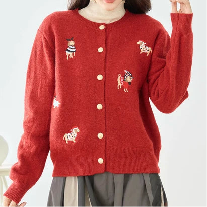 ドッグモチーフ刺繍カーディガン