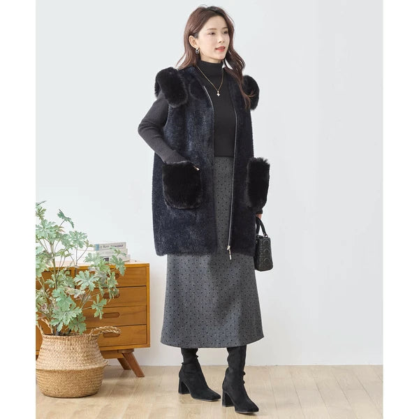 フェイクファーロングベスト