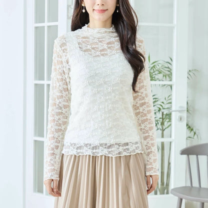 レースハイネックシアートップス