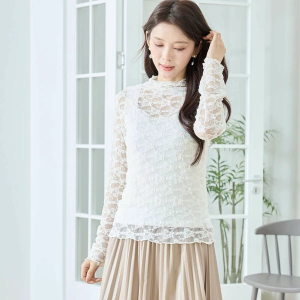 レースハイネックシアートップス