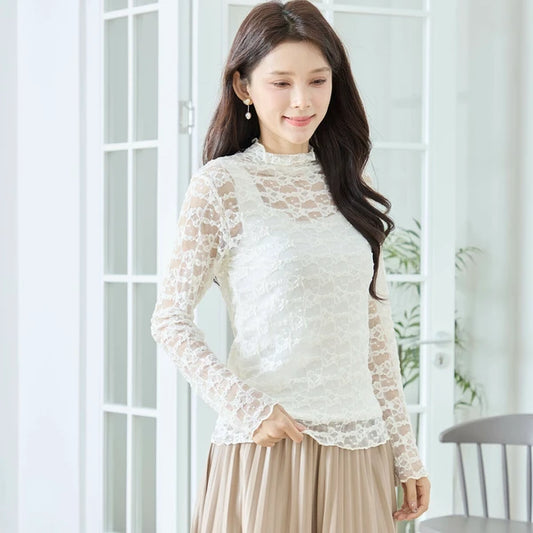 レースハイネックシアートップス