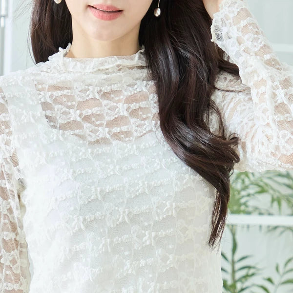 レースハイネックシアートップス