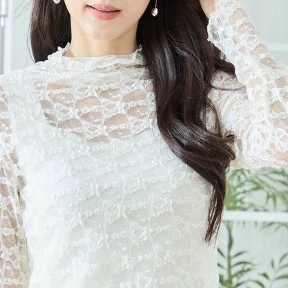 レースハイネックシアートップス