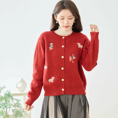 ドッグモチーフ刺繍カーディガン