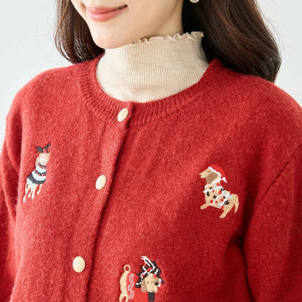 ドッグモチーフ刺繍カーディガン