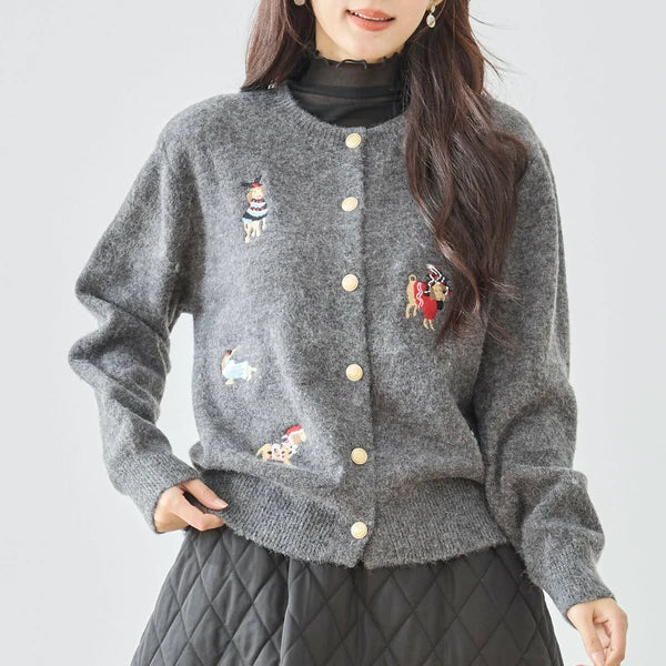 ドッグモチーフ刺繍カーディガン