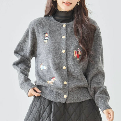 ドッグモチーフ刺繍カーディガン
