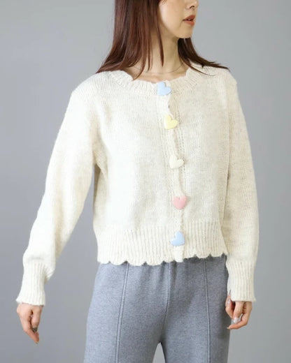 カラフルハートボタン　ニット　カーディガン　