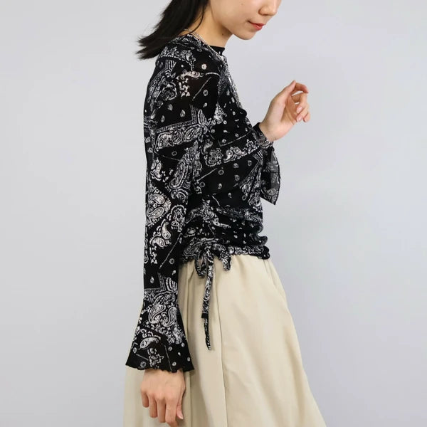 ベルスリーブ　プリント　デザイン　プルオーバー